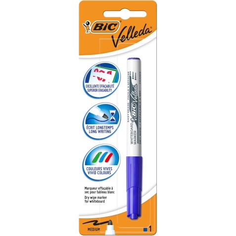 Bic Velleda marqueur pour tableaux blancs 1741, bleu, sous blister