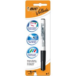 Bic Velleda marqueur pour tableaux blancs 1741, noir, sous blister