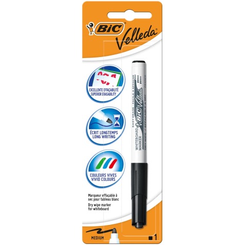 Bic Velleda marqueur pour tableaux blancs 1741, noir, sous blister