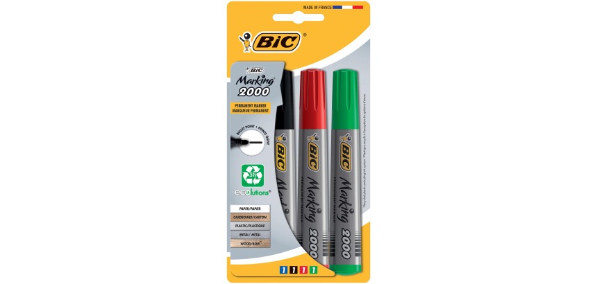 Bic marqueur permanent 2000, boîte de 4 pièces en couleurs assorties