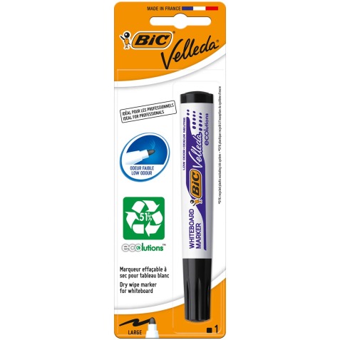 Bic Velleda marqueur pour tableaux blancs 1701 Ecolutions, noir, sous blister