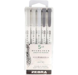 ZEBRA MILDLINER markeerstift, dubbele punt, Grey set, etui van 5 stuks, grijstinten