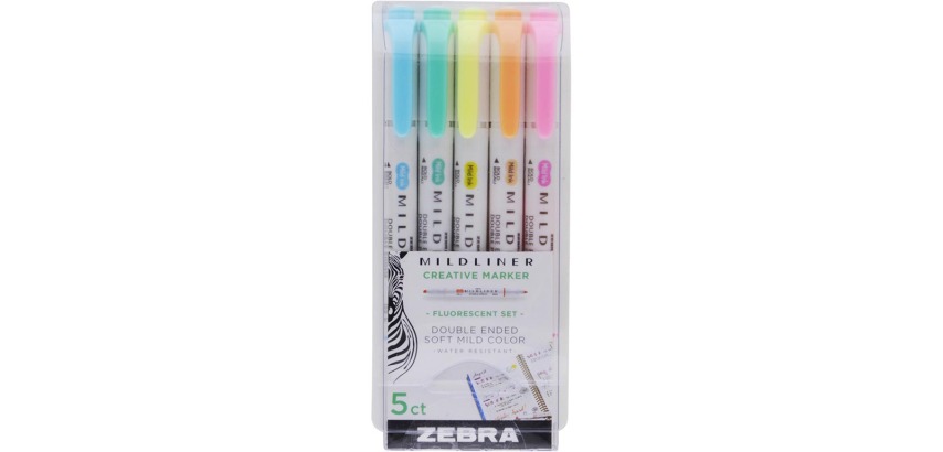 ZEBRA MILDLINER Doppelspitze Textmarker, Fluor, 5-teiliges Etui, in verschiedenen Farben