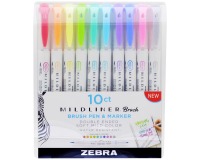 ZEBRA MILDLINER feutre pinceau et fineliner, étui de10 pièces, en couleurs assorties
