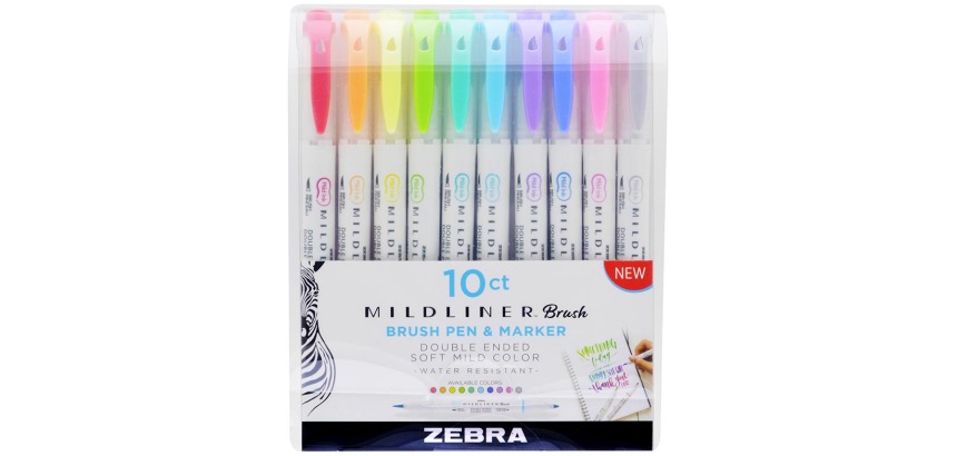 ZEBRA MILDLINER feutre pinceau et fineliner, étui de10 pièces, en couleurs assorties