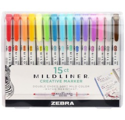 ZEBRA MILDLINER surligneur à deux pointes, étui de 15 pièces, en couleurs assorties