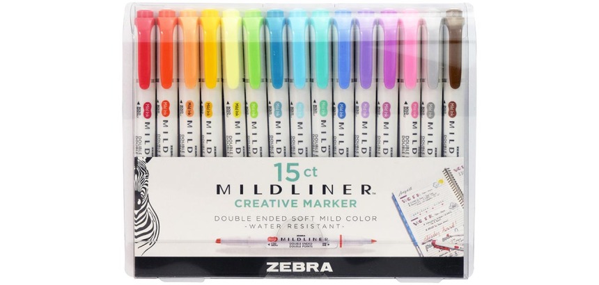 ZEBRA MILDLINER markeerstift, dubbele punt, etui van 15 stuks in geassorteerde kleuren