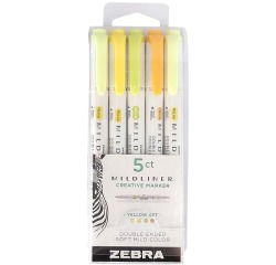 ZEBRA MILDLINER markeerstift, dubbele punt, Yellow, etui van 5 stuks, in geassorteerde kleuren