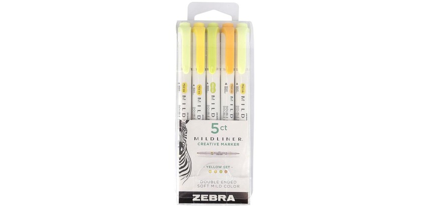 ZEBRA MILDLINER double-ended highlighter, Yellow, set of 5 pieces, in assorted colors