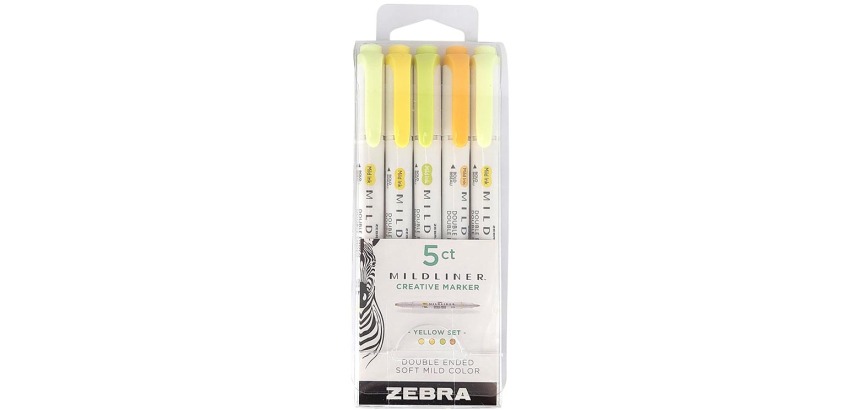 ZEBRA MILDLINER surligneur à deux pointes, Yellow, étui de 5 pièces, en couleurs assorties