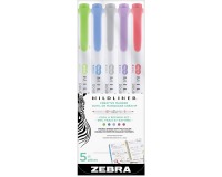 ZEBRA MILDLINER dual-tip highlighter, Cool, 5-piece case, in assorted colors