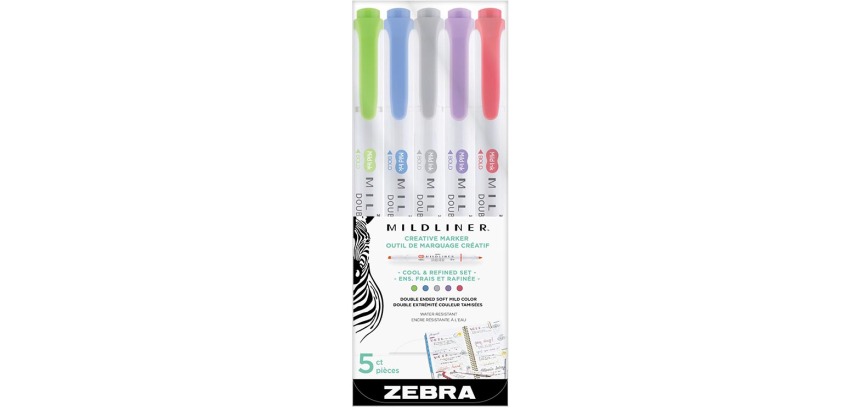 ZEBRA MILDLINER markeerstift, dubbele punt, Cool, etui van 5 stuks, in geassorteerde kleuren