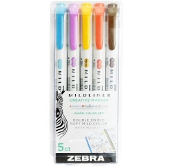 ZEBRA MILDLINER surligneur à deux pointes, Deepwarm, étui de 5 pièces, en couleurs assorties