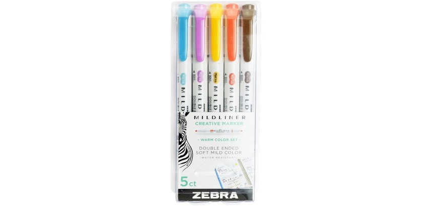 ZEBRA MILDLINER double-ended highlighter, Deepwarm, set of 5 pieces, in assorted colors