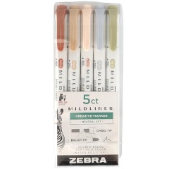 ZEBRA MILDLINER surligneur à deux pointes, Neutral, étui de 5 pièces, en couleurs assorties