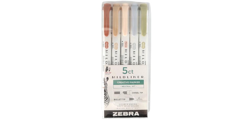 ZEBRA MILDLINER surligneur à deux pointes, Neutral, étui de 5 pièces, en couleurs assorties