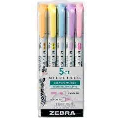 ZEBRA MILDLINER Doppelspitzen-Textmarker, Gentle, 5er-Set, in verschiedenen Farben