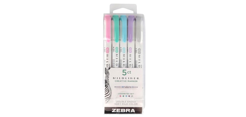 ZEBRA MILDLINER markeerstift, dubbele punt, Favorites, etui van 5 stuks, in geassorteerde kleuren