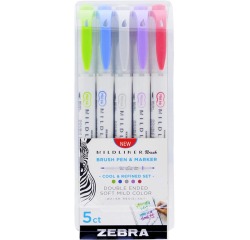 ZEBRA MILDLINER brushpen en fineliner, Cool and Refined , etui van 5 stuks, in geassorteerde kleuren
