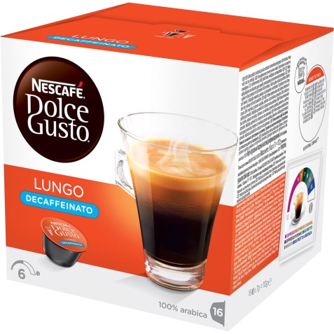 Nescafé Dolce Gusto dosettes de café, Lungo Decaffeinato, paquet de 16 dosettes