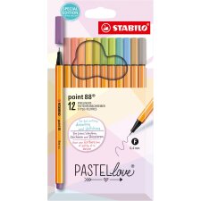 En_rotulador stabilo punta de fibra point 88 pastel love estuche de carton de 12 unidades colores surtidos