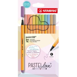 En_rotulador stabilo punta de fibra point 88 pastel love estuche de carton de 12 unidades colores surtidos