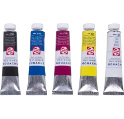 Talens plakkaatverf Extra Fijn tube van 20 ml, doos met 5 tubes in geassorteerde kleuren