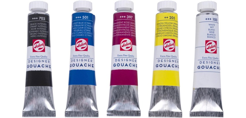 Talens Gouache Extra Fein, 20-ml-Tube, Schachtel mit 5 Tuben in verschiedenen Farben