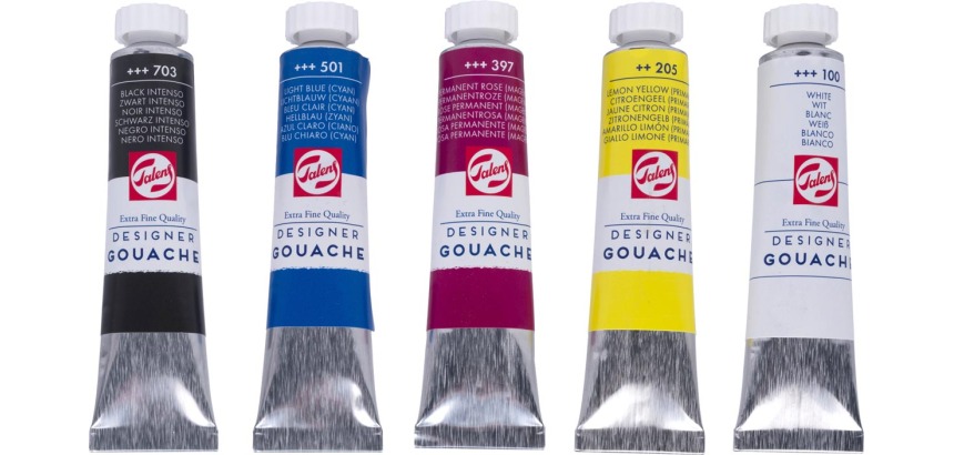 Talens Gouache Extra Fein, 20-ml-Tube, Schachtel mit 5 Tuben in verschiedenen Farben