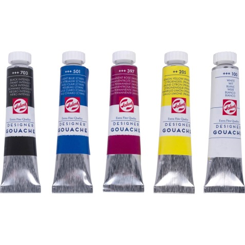 Talens gouache Extra Fine, tube de 20 ml, boîte de 5 tubes en couleurs assorties