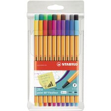 STABILO point 88 fineliner, etui van 20 stuks in geassorteerde kleuren