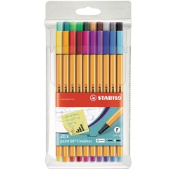 STABILO point 88 fineliner, étui de 20 pièces en couleurs assorties