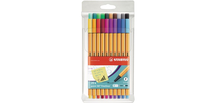STABILO point 88 fineliner, etui van 20 stuks in geassorteerde kleuren