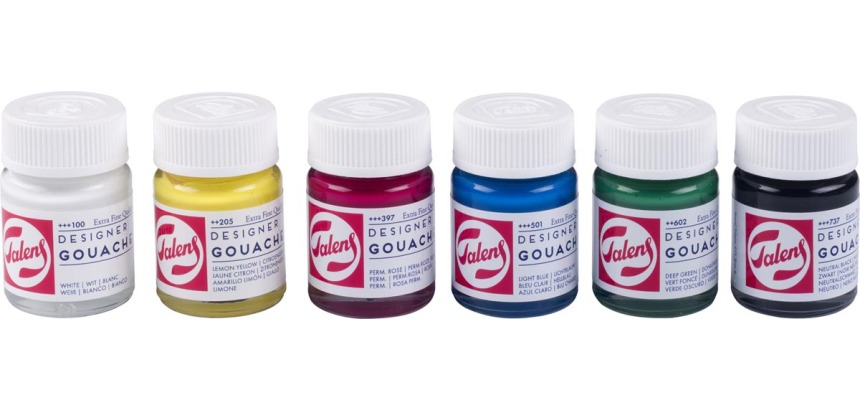 Talens gouache Extra Fine, flacon de 16 ml, set de 6 flacons en couleurs primaires