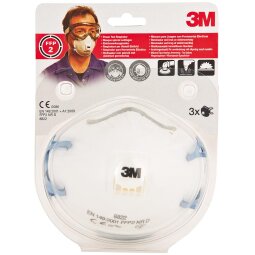 3M masque anti-poussières avec valve, degré de protection FFP2, blister de 3 pièces