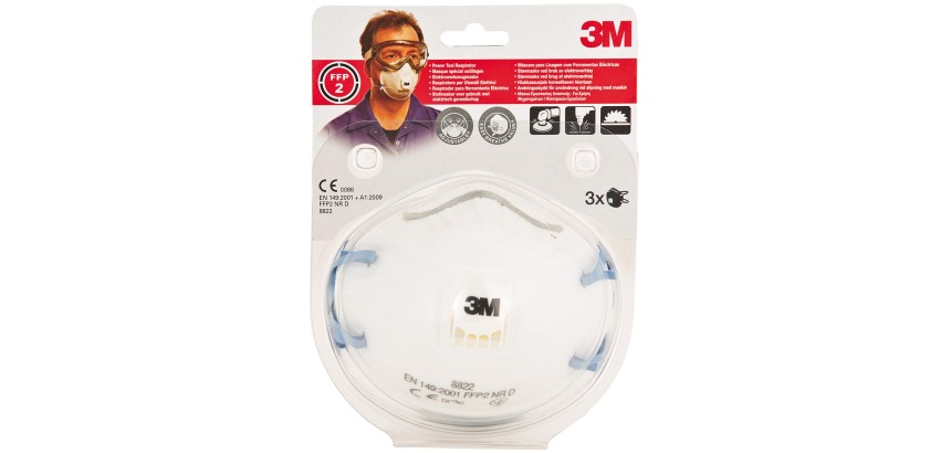 3M Staubschutzmaske zum Schleifen 8822 FFP2 mit Ventil, 3 Stück