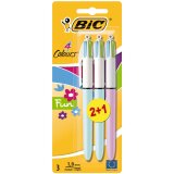 Bic Colours Fun 4-kleurenbalpen, medium, pastel inktkleuren,  blister van 2+1 gratis