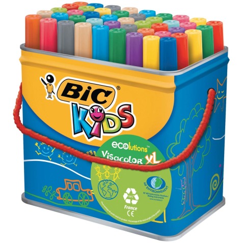 Bic Kids Viltstift Visacolor XL Ecolutions 48 stiften in een metalen doos