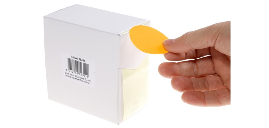 Rillprint étiquettes rondes, diamètre 50 mm, rouleau de 500 pièces, orange fluo