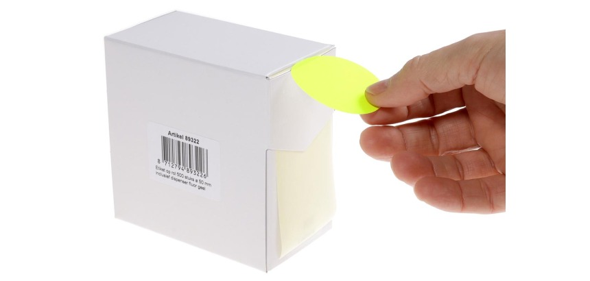 Rillprint étiquettes rondes, diamètre 50 mm, rouleau de 500 pièces, jaune fluo