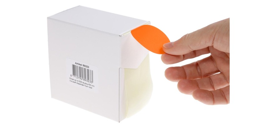 Rillprint ronde etiketten, diameter 50 mm, rol van 500 stuks, fluo rood