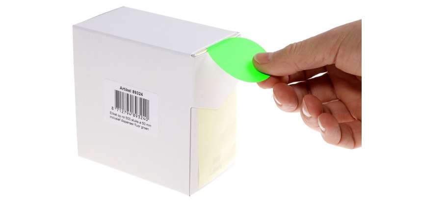 Rillprint round labels, 50 mm diameter, roll of 500 pieces, fluorescent green