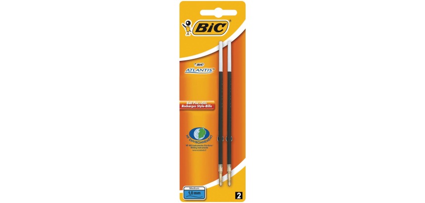 Bic balpenvulling Atlantis blauw, schrijfbreedte 1 mm, blister met 2 stuks