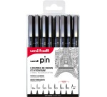 Uni Pin fineliner, set of 8 pieces, black, 0.03-0.1-0.3-0.5-0.7-0.9-1.2 and 1 brush