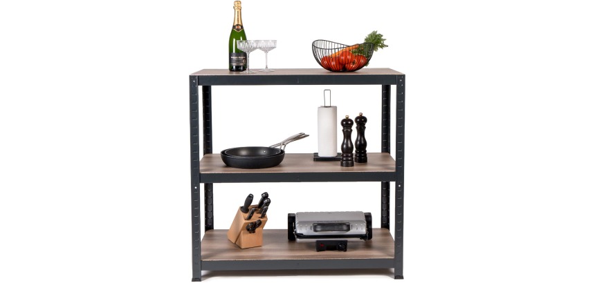 Avasco étagère Home Table, ft 88 x 90 x 45 cm, 3 tablettes, en métal, noir