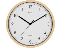 MAUL wall clock Grain, quartz, 31 cm diameter, plastic frame, light wood