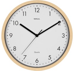 MAUL wall clock Grain, quartz, 31 cm diameter, plastic frame, light wood