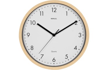 MAUL wall clock Grain, quartz, 31 cm diameter, plastic frame, light wood