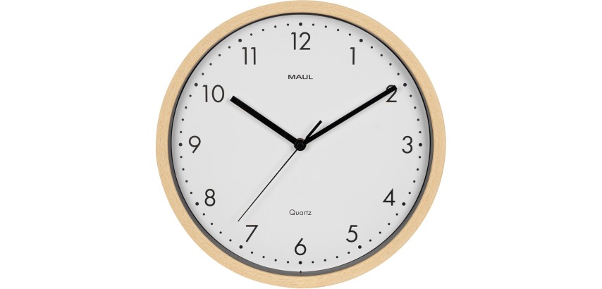 MAUL wall clock Grain, quartz, 31 cm diameter, plastic frame, light wood