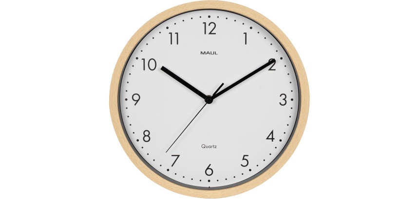 MAUL wall clock Grain, quartz, 31 cm diameter, plastic frame, light wood